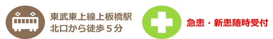 東武東上線上板橋駅北口から徒歩5分　急患・新患随時受付